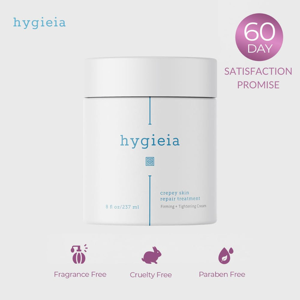 Hygieia Crepey Skin: acido hialuronico y aha para hidratar y exfoliar suavemente.