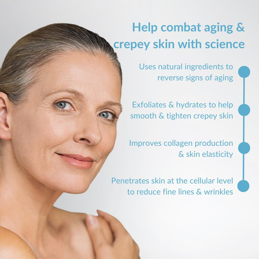 Aplicación en brazos y cuello con Hygieia Crepey Skin para cuidado diario
