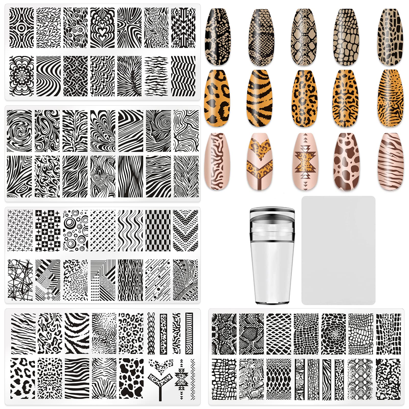 HYWWPFLAY placas estampado leopardo para uñas, fácil creación de arte de uñas
