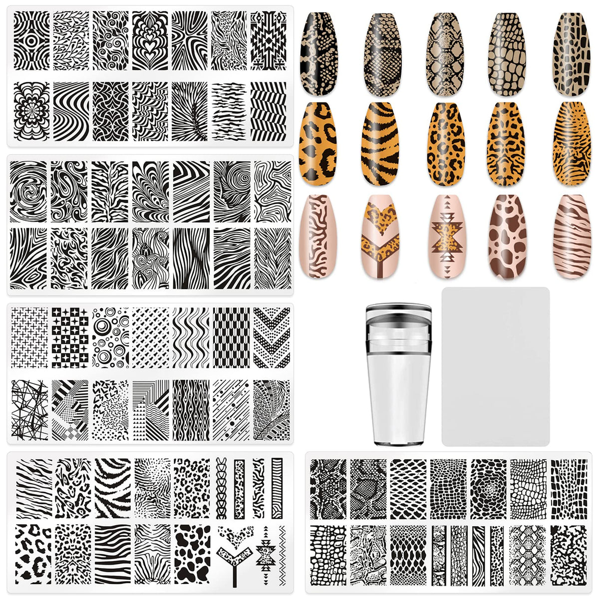 HYWWPFLAY placas estampado leopardo para uñas, fácil creación de arte de uñas