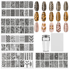 HYWWPFLAY placas estampado leopardo para uñas, fácil creación de arte de uñas