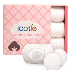ICOTLE discos desmaquillantes de algodón, suavidad extrema para piel sensible y limpieza eficaz.