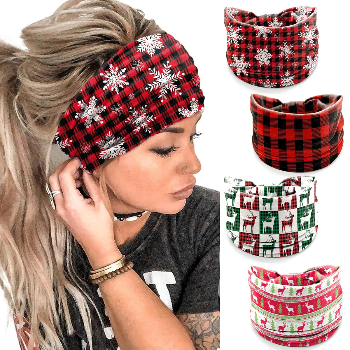 Diadema IDDFEVE con copos de nieve y cuadros para estilo navideño duradero.
