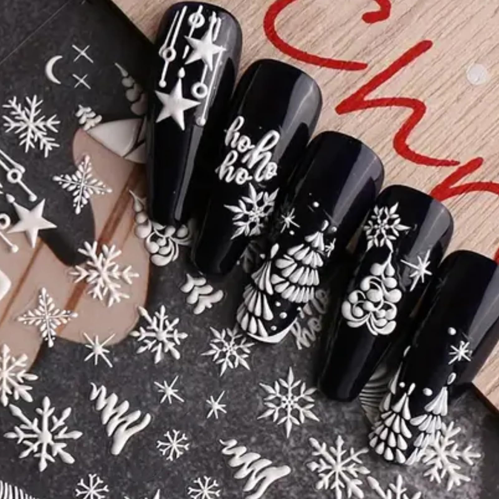 IDDFEVE diseños navideños nieve relieve para uñas festivas.