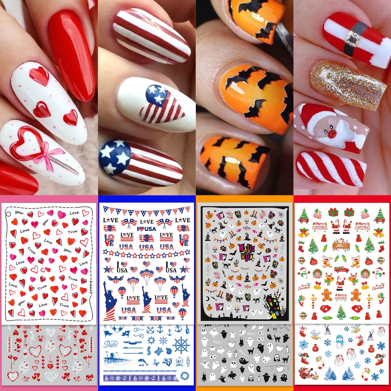 IDDFEVE pegatinas de uñas 12 meses, variedad para estilos festivos.