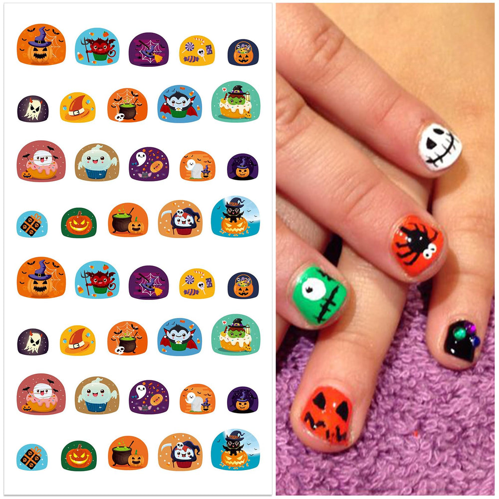 IDDFEVE Uñas en 3D con calabazas para Halloween, brillo seguro