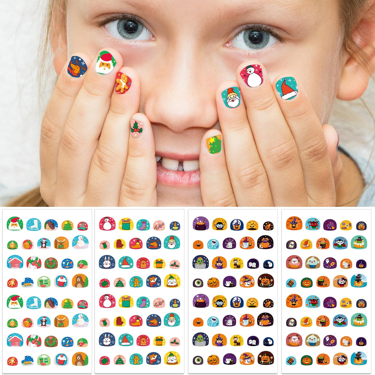 IDDFEVE Uñas con motivos Halloween 3D autoadhesivos, ideal para fiestas infantiles