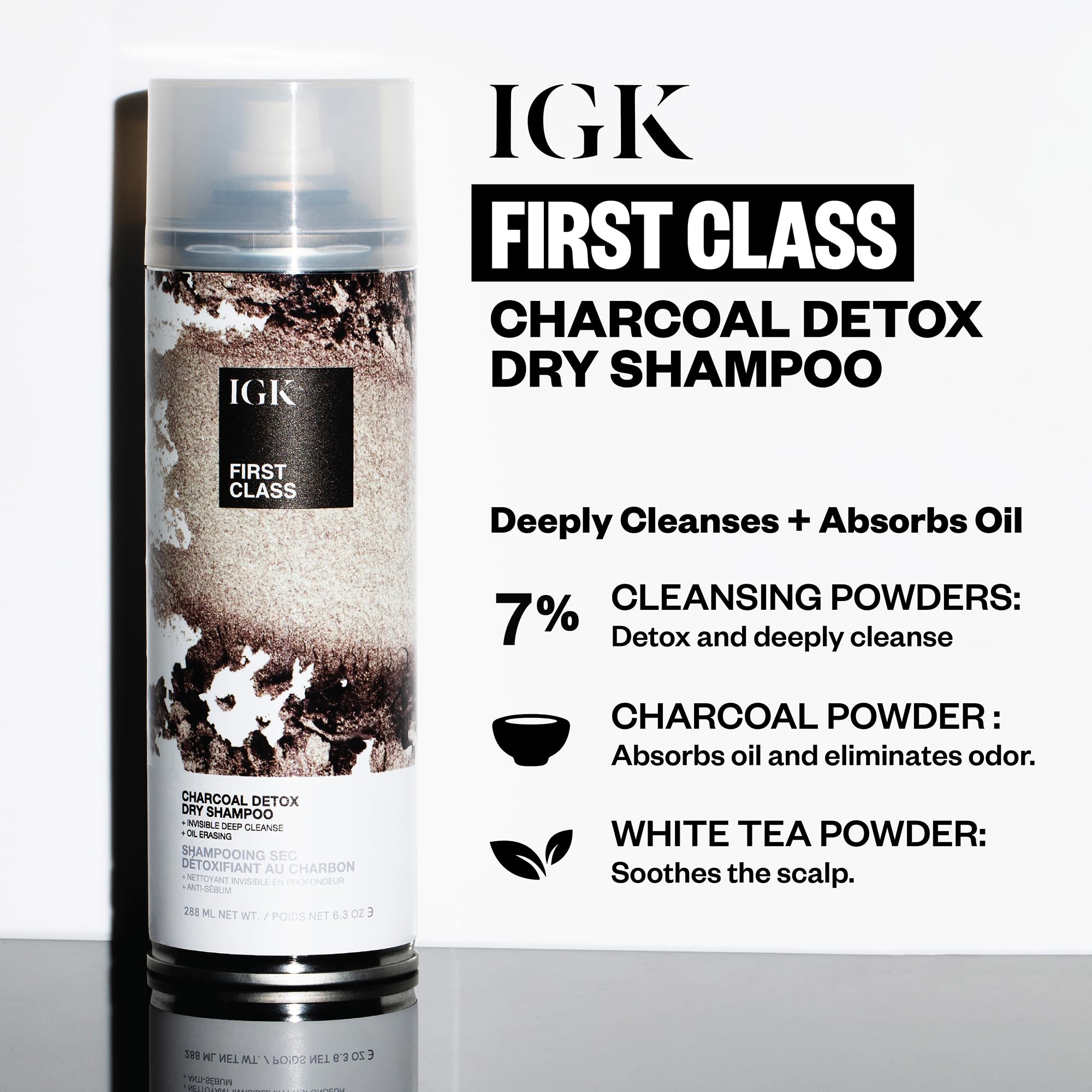 IGK First Class spray en mano: aplicación rápida para cabello con grasa.