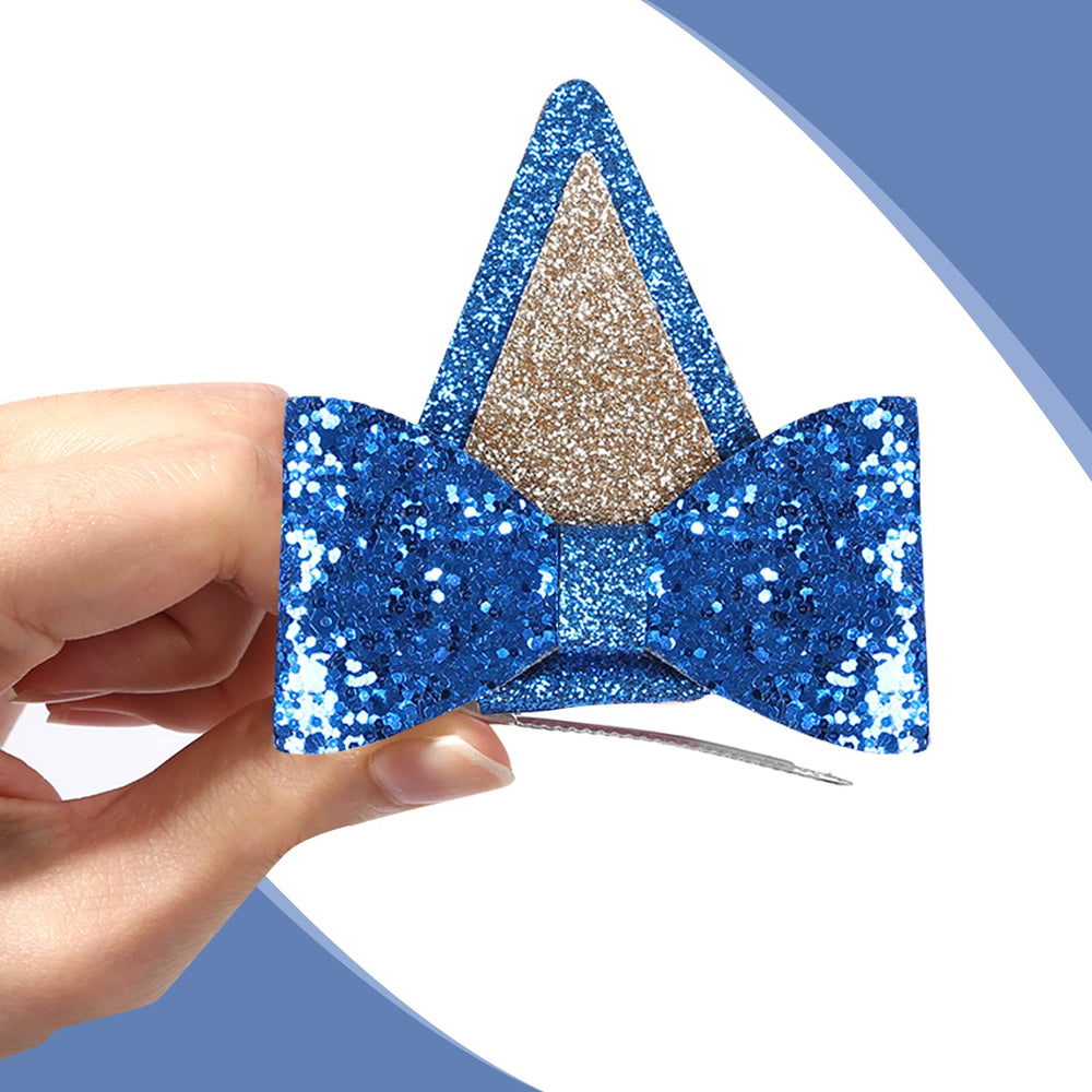 IKUHRMO prendedor cabello orejas-perro azul glitter primer plano para cosplay.