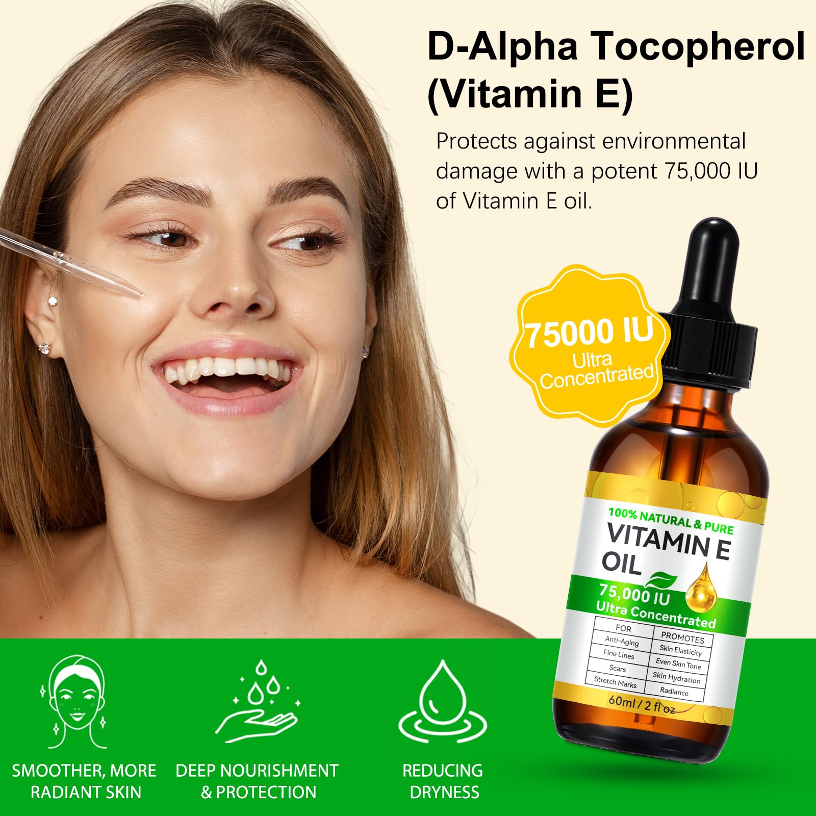 IKZEE Vitamina E: aceite en mano listo para aplicar