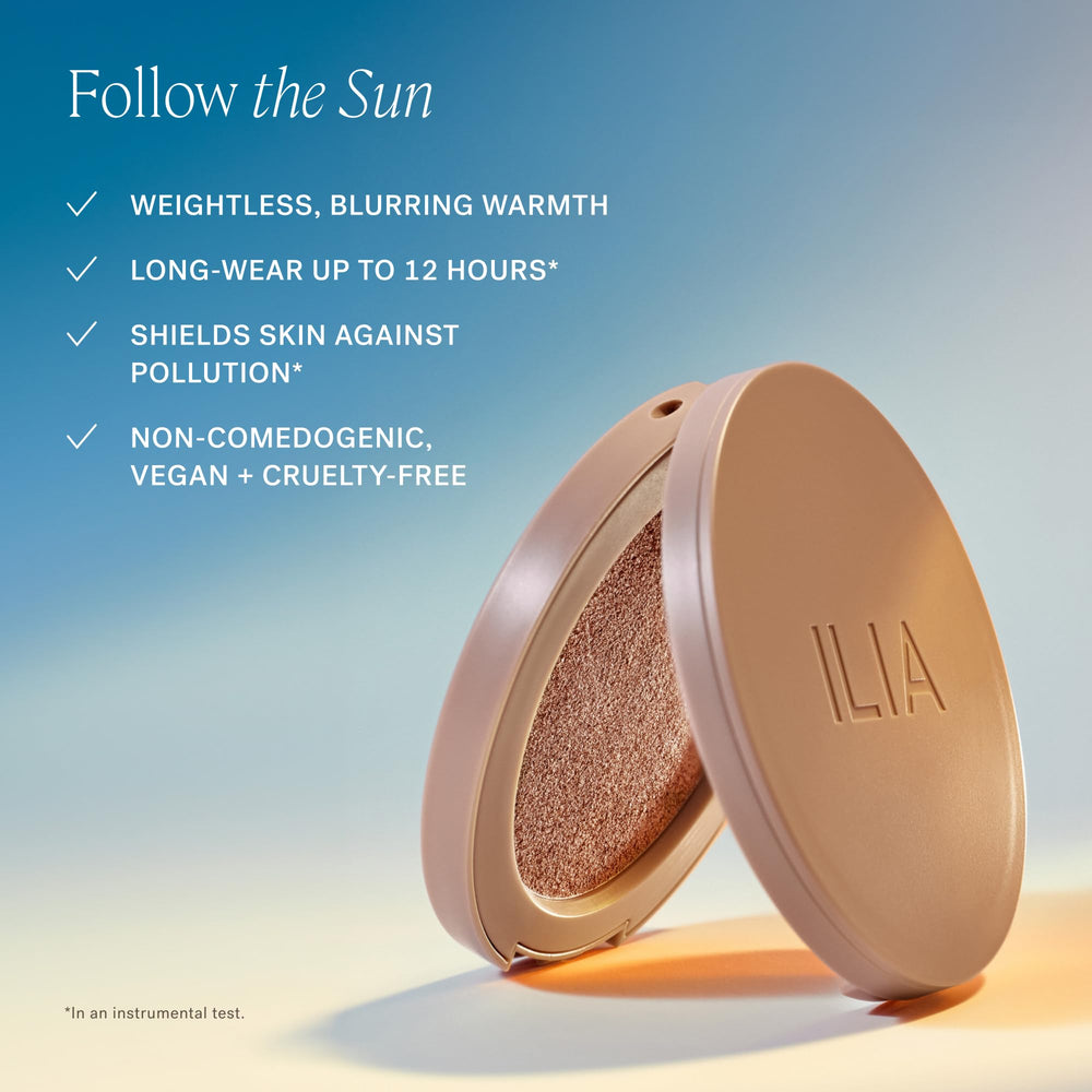 ILIA Sunshift envase compacto para viaje y retoques.