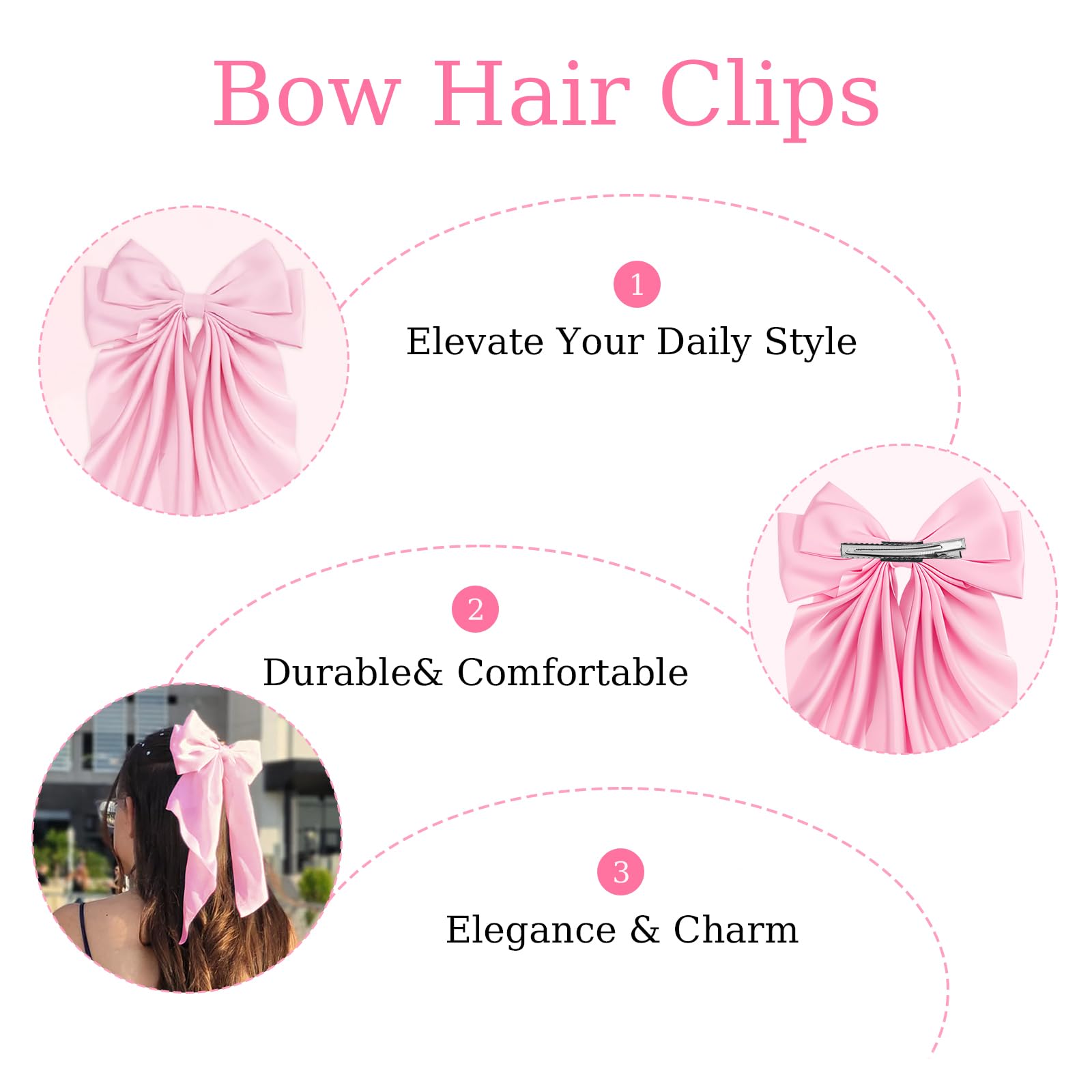 illpta Lazo satinado rosa, clip de cabello elegante para ocasiones