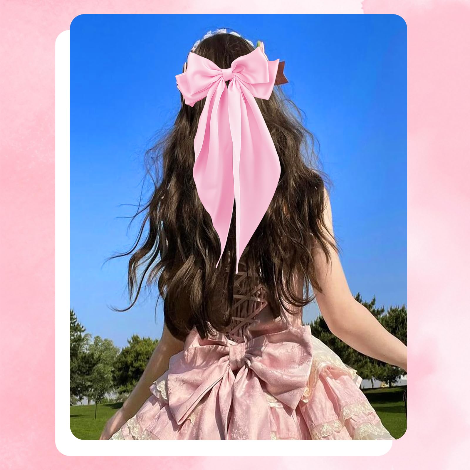 illpta Lazo satinado rosa, clip de cabello para looks femeninos