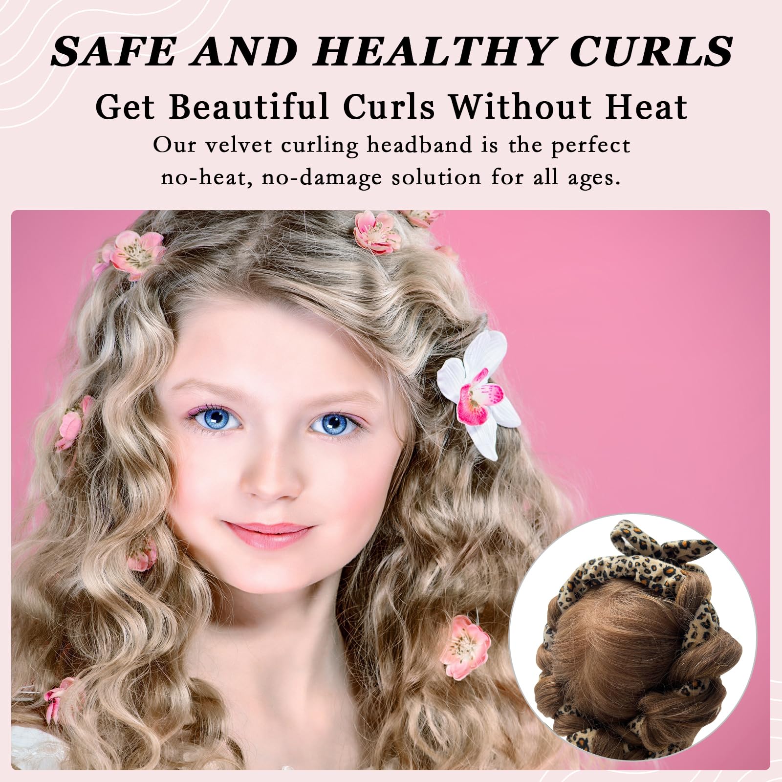 ZILAMPU No Heat Curling Rod Headband for Women and Girls – Overnight Velour Hair Roller Wrap, Leopard Print