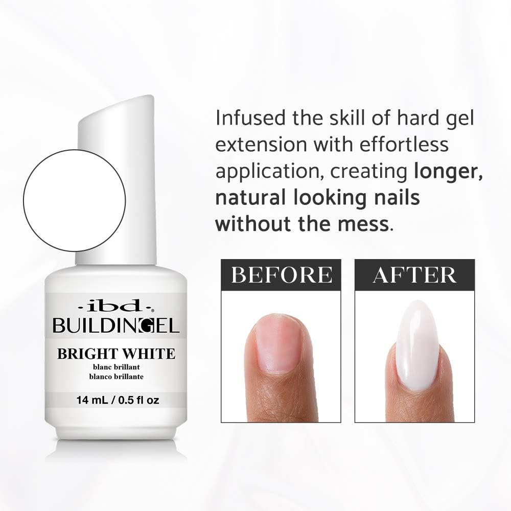 IBD Building Gel Bright White – Extensión de Uñas Duras, 0.5 oz, Hecho en EE. UU.