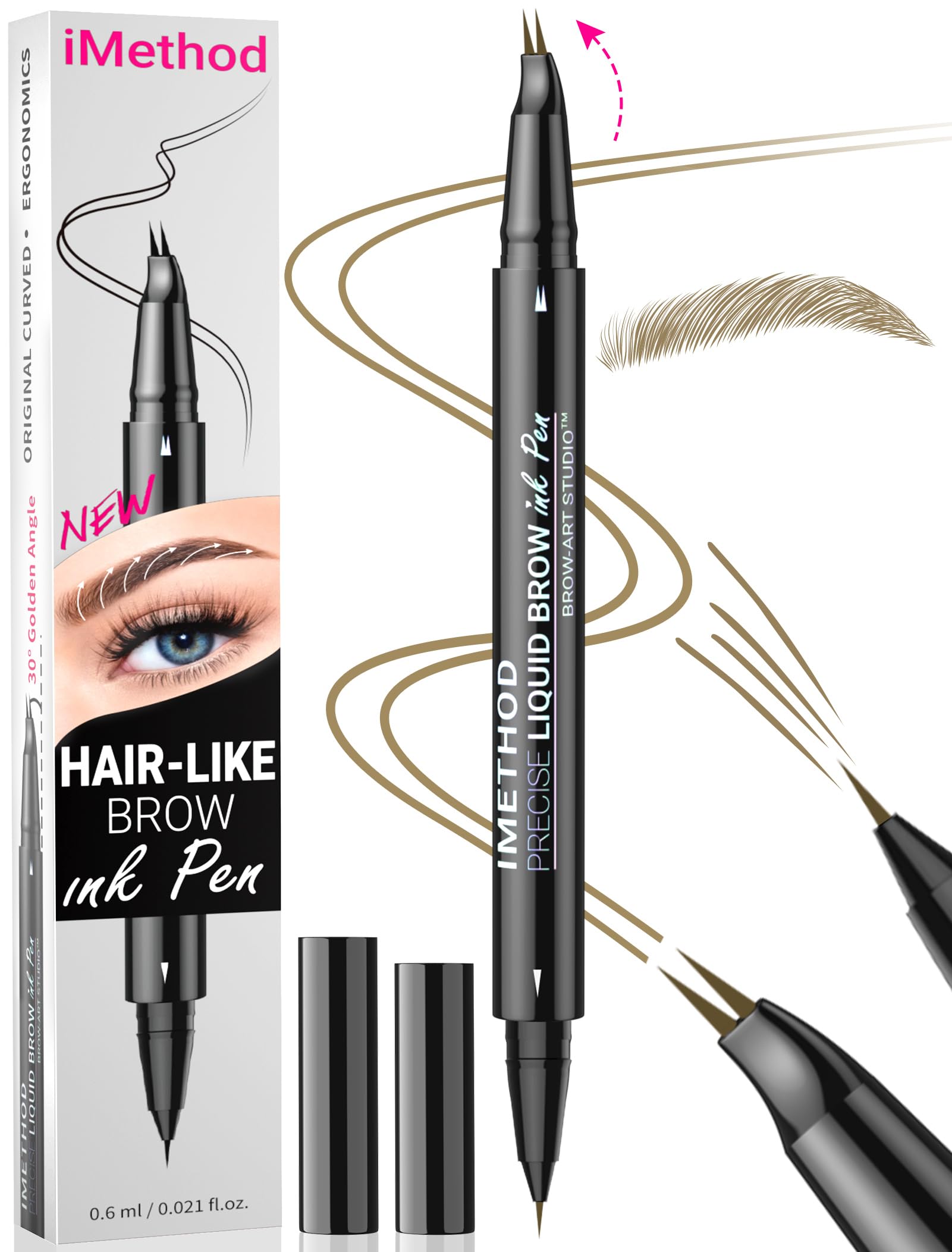 iMethod Curved Eyebrow Pen crea trazos naturales con punta curva para cejas definidas.