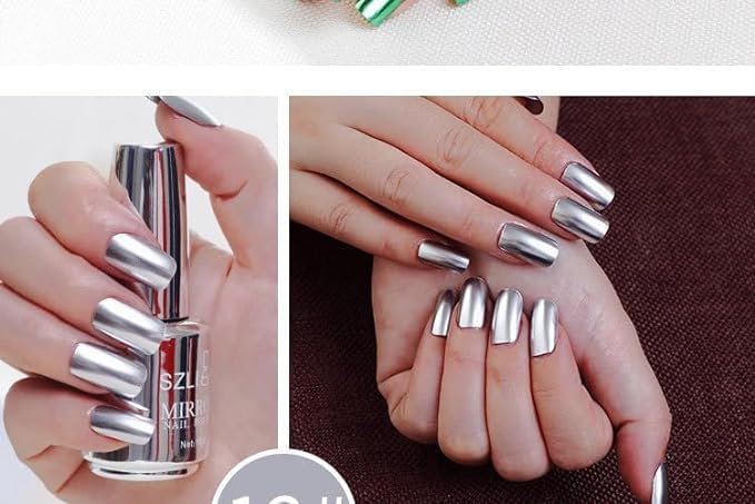 Aplicación con pincel IMGDD, esmalte plateado uniforme y secado rápido.