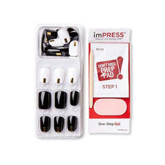 Uñas imPRESS Midnight Drive, acabado mate y brillo, forma squoval para uso diario.