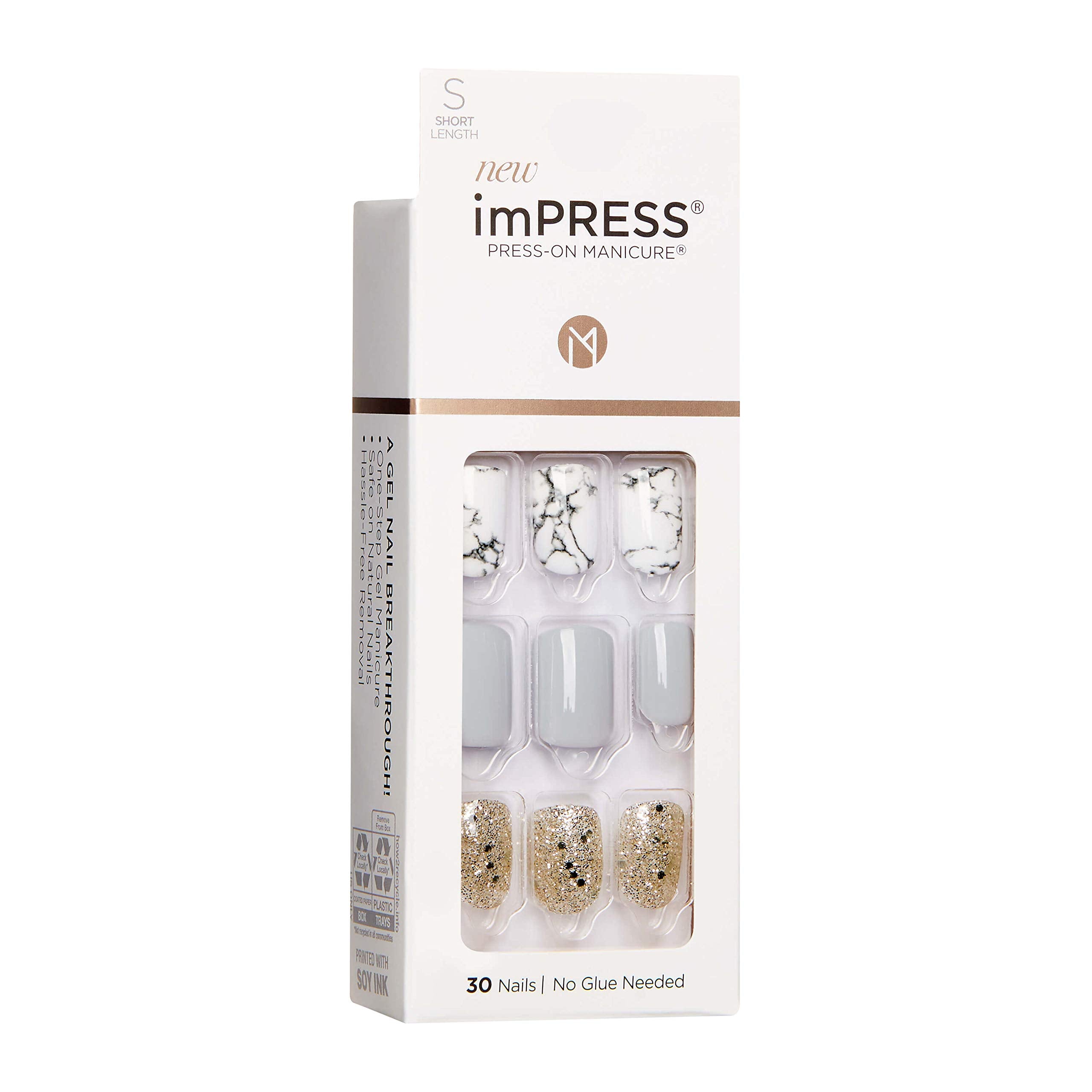 Aplicación fácil de uñas imPRESS sin pegamento en gris corto.