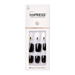 Uñas imPRESS Midnight Drive, negro y blanco, aplicación rápida y aspecto natural.