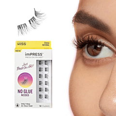 Pestañas imPRESS Falsies con aplicación sin pegamento para un look rápido y natural.