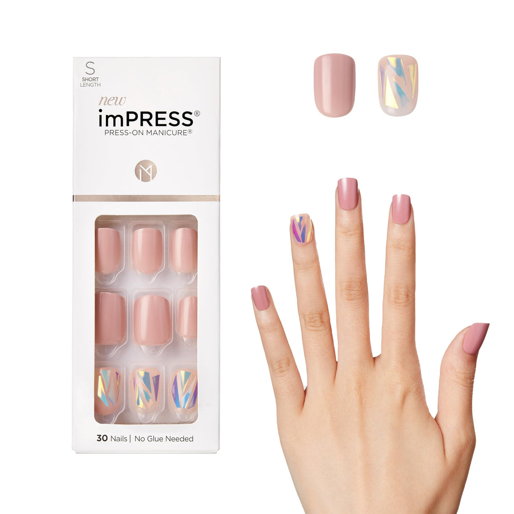 Uñas imPRESS Miracle rosa, corte corto squoval para un aspecto natural y cómodo.