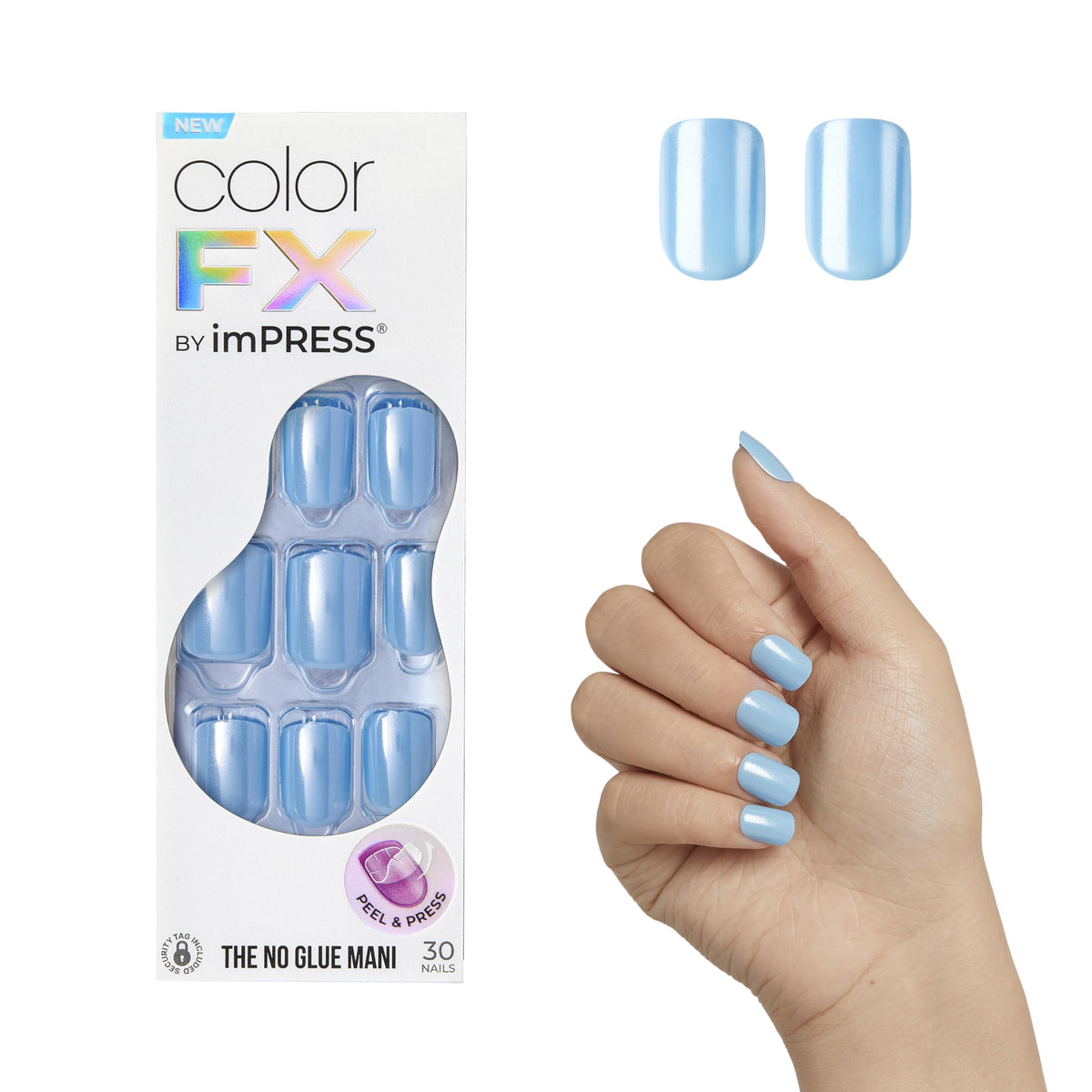 imPRESS Meta blue no-glue nails 30-pack for quick at-home manicures.
