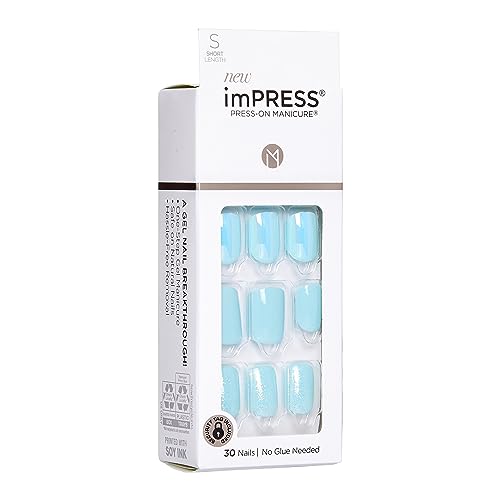 imPRESS Uñas presionables azul mate corto, comodidad y apariencia de diario.