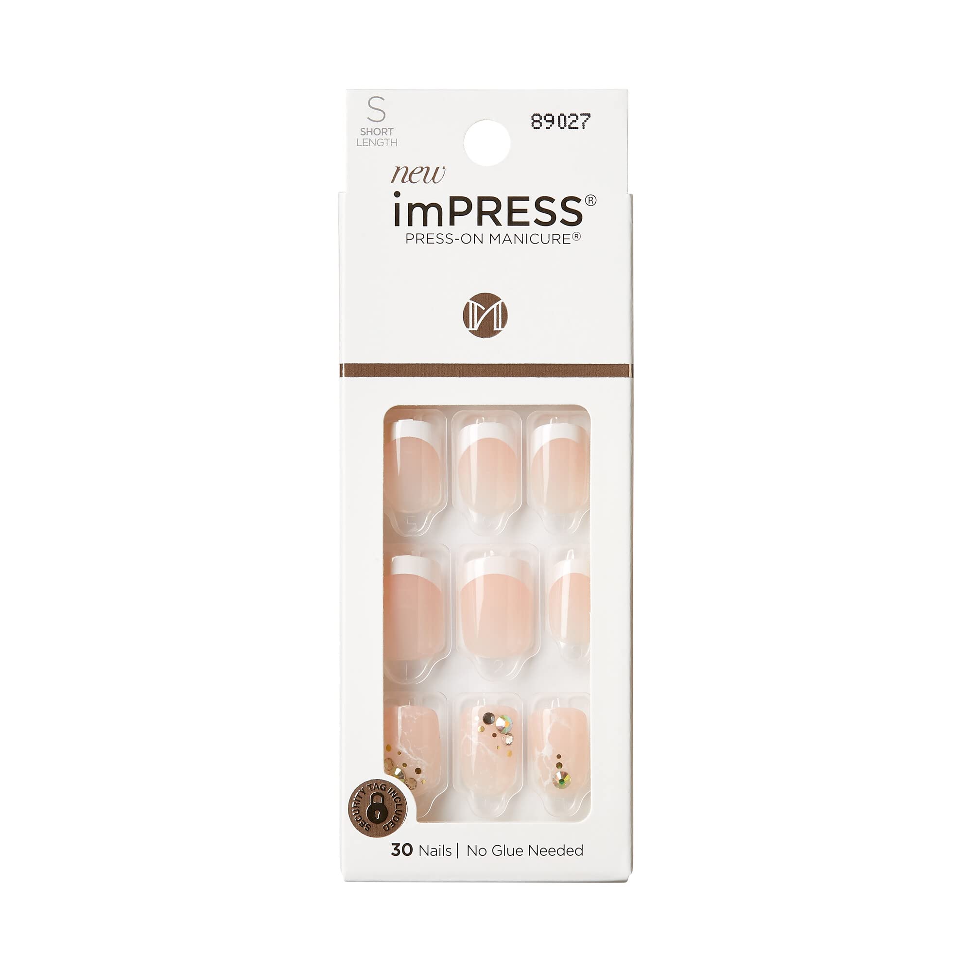 imPRESS uñas blancas cortas con forma cuadrado-ovalada para un acabado natural