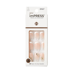 imPRESS uñas blancas cortas con forma cuadrado-ovalada para un acabado natural