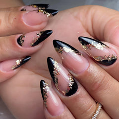 IMSOHOT uñas almendra negras frances elegantes para eventos.