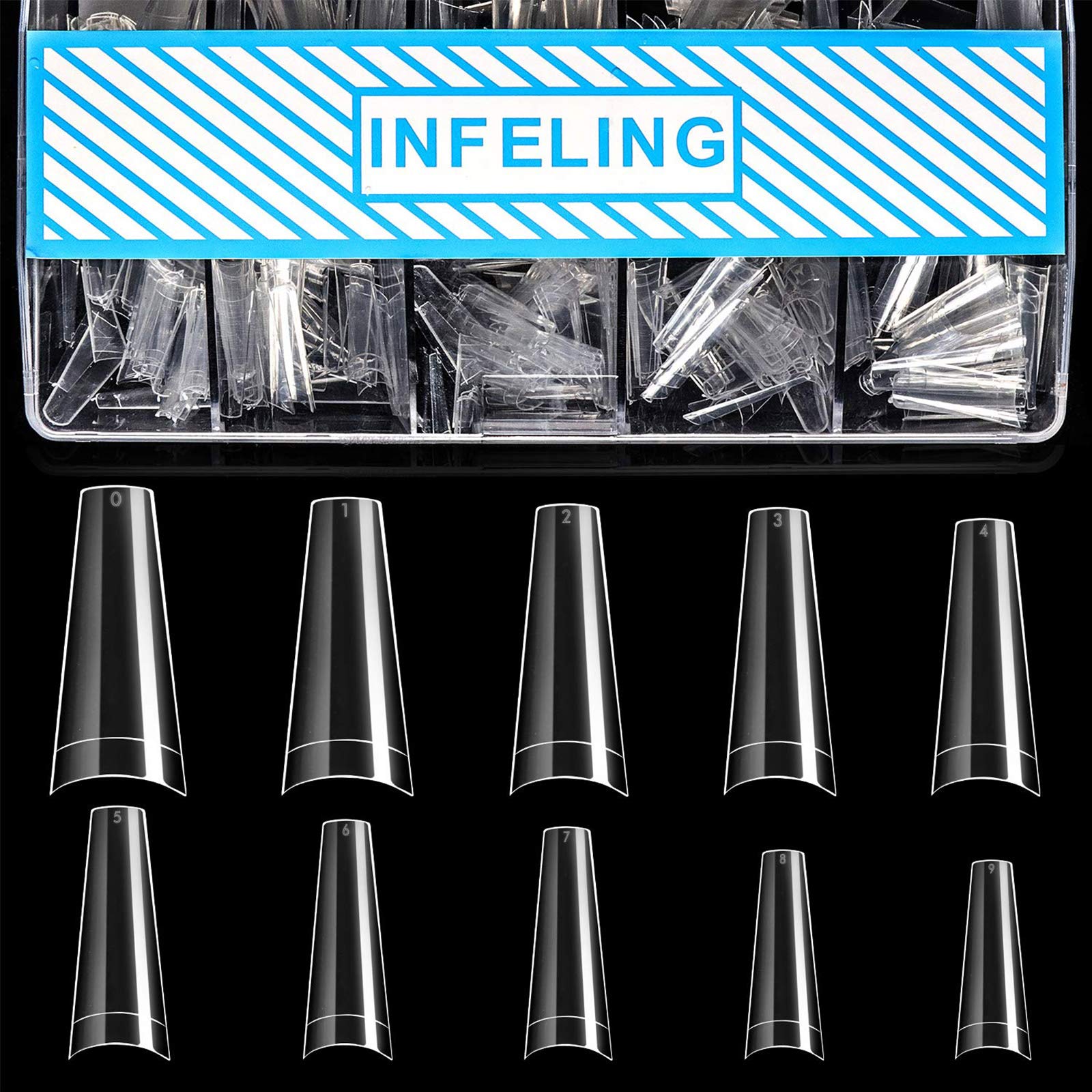 INFELING tapas uñas forma ataud transparentes en caja 500, ideal para uñas duraderas