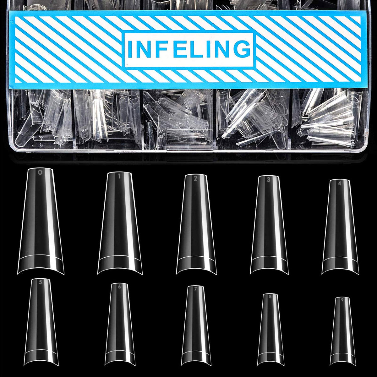 INFELING tapas uñas forma ataud transparentes en caja 500, ideal para uñas duraderas