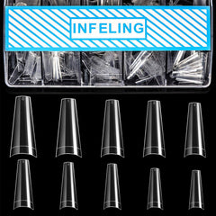 INFELING tapas uñas forma ataud transparentes en caja 500, ideal para uñas duraderas