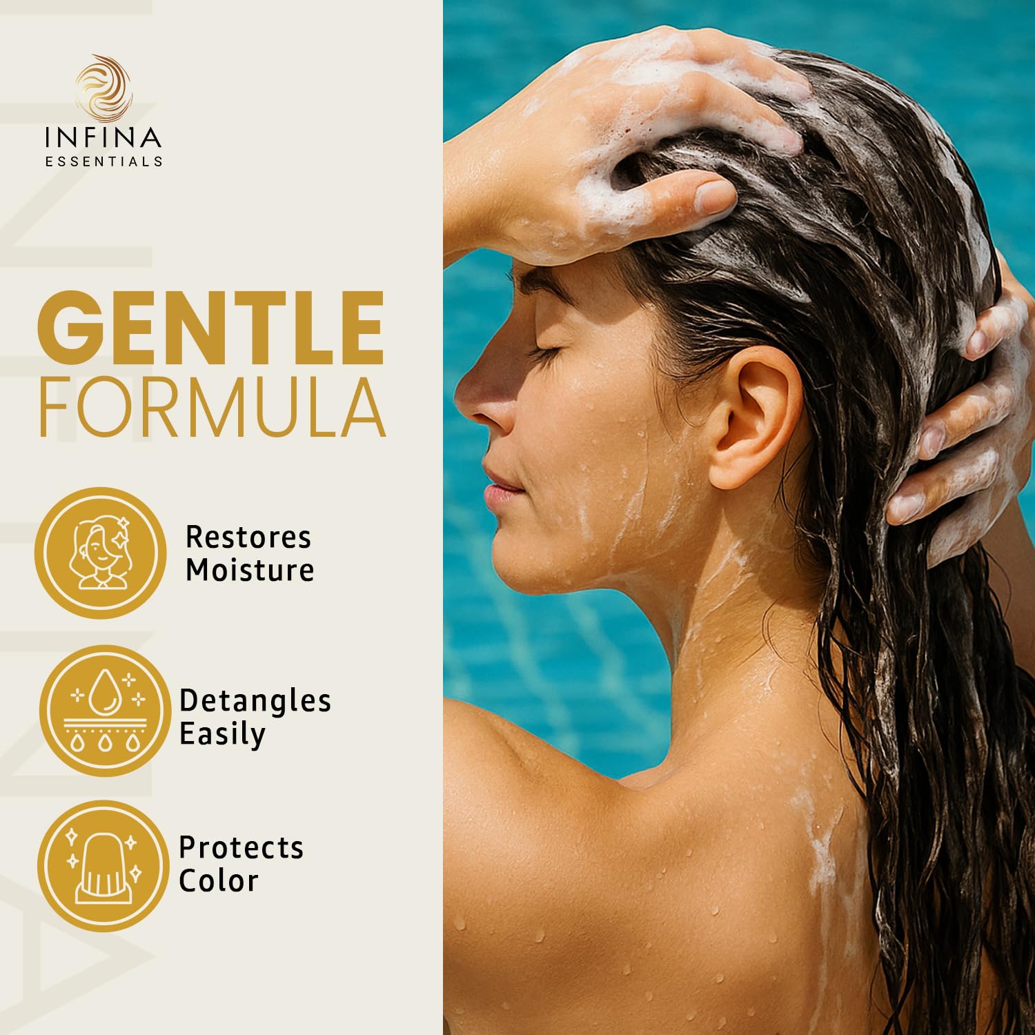 Infina Essentials dispensador de crema acondicionadora para deslizamiento suave.
