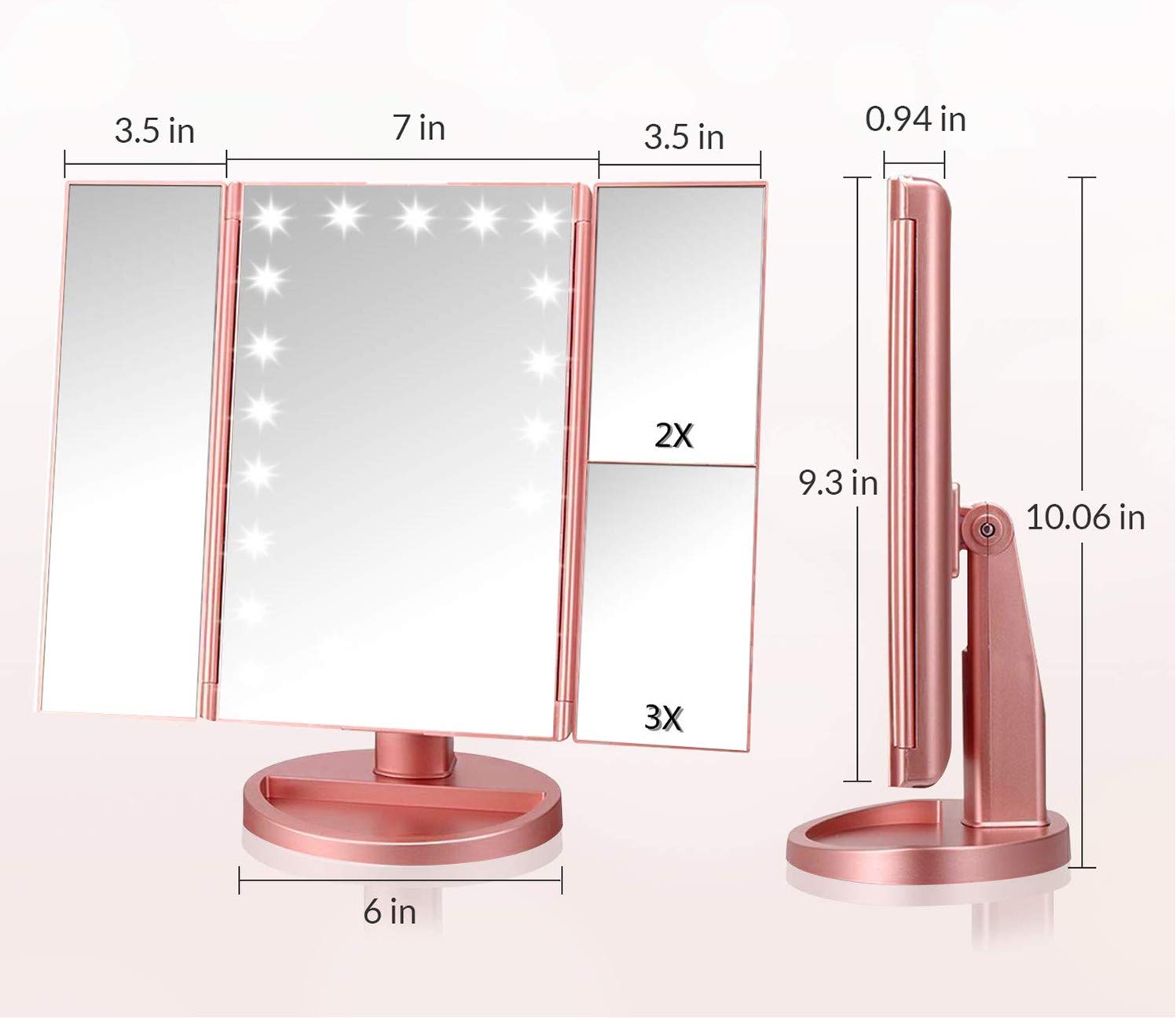 Infitrans rotación de 180 grados para un ángulo cómodo durante maquillaje y cuidado.