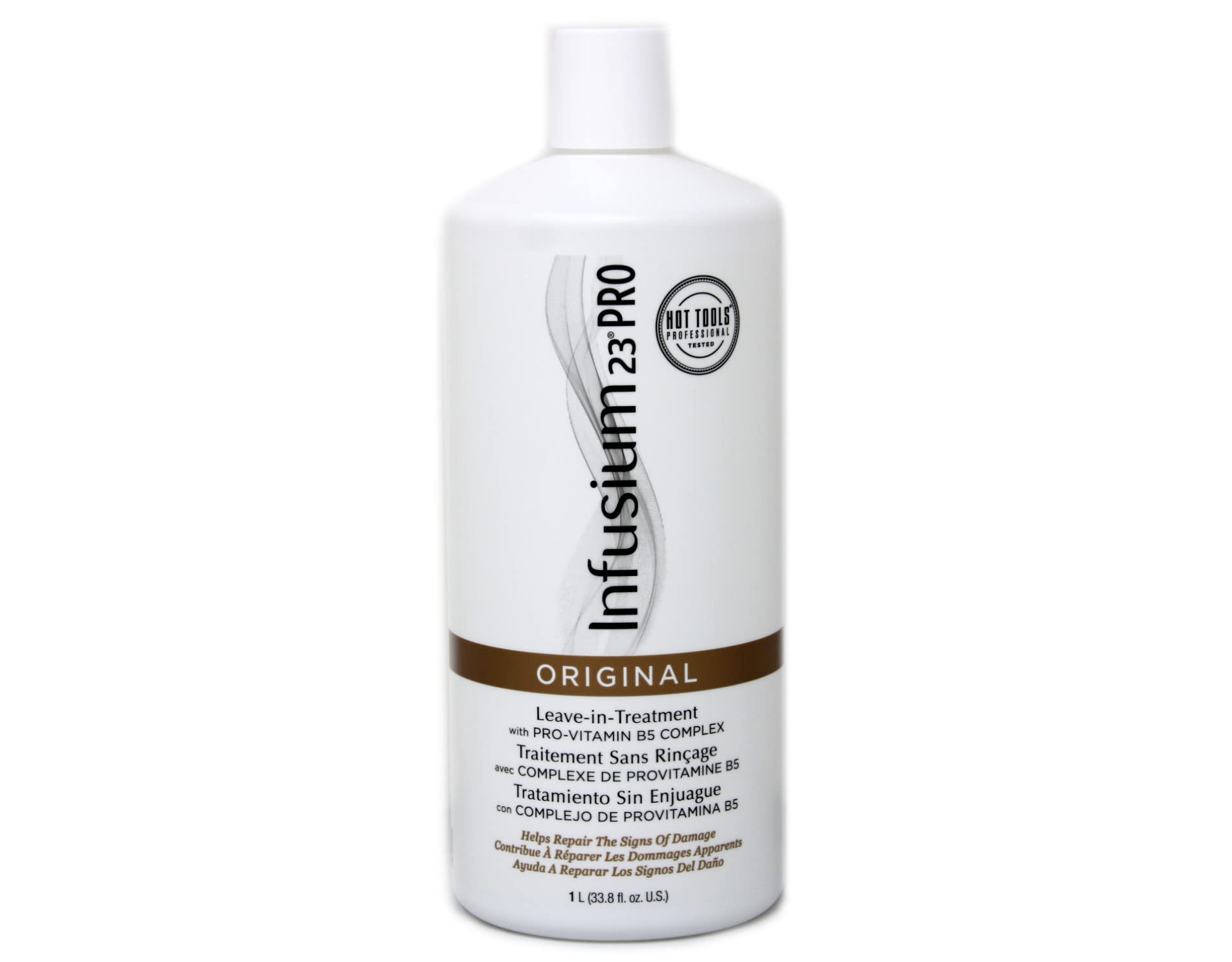 Infusium 23 Original, frente de la botella, tratamiento sin enjuague para cabello suave y manejable.