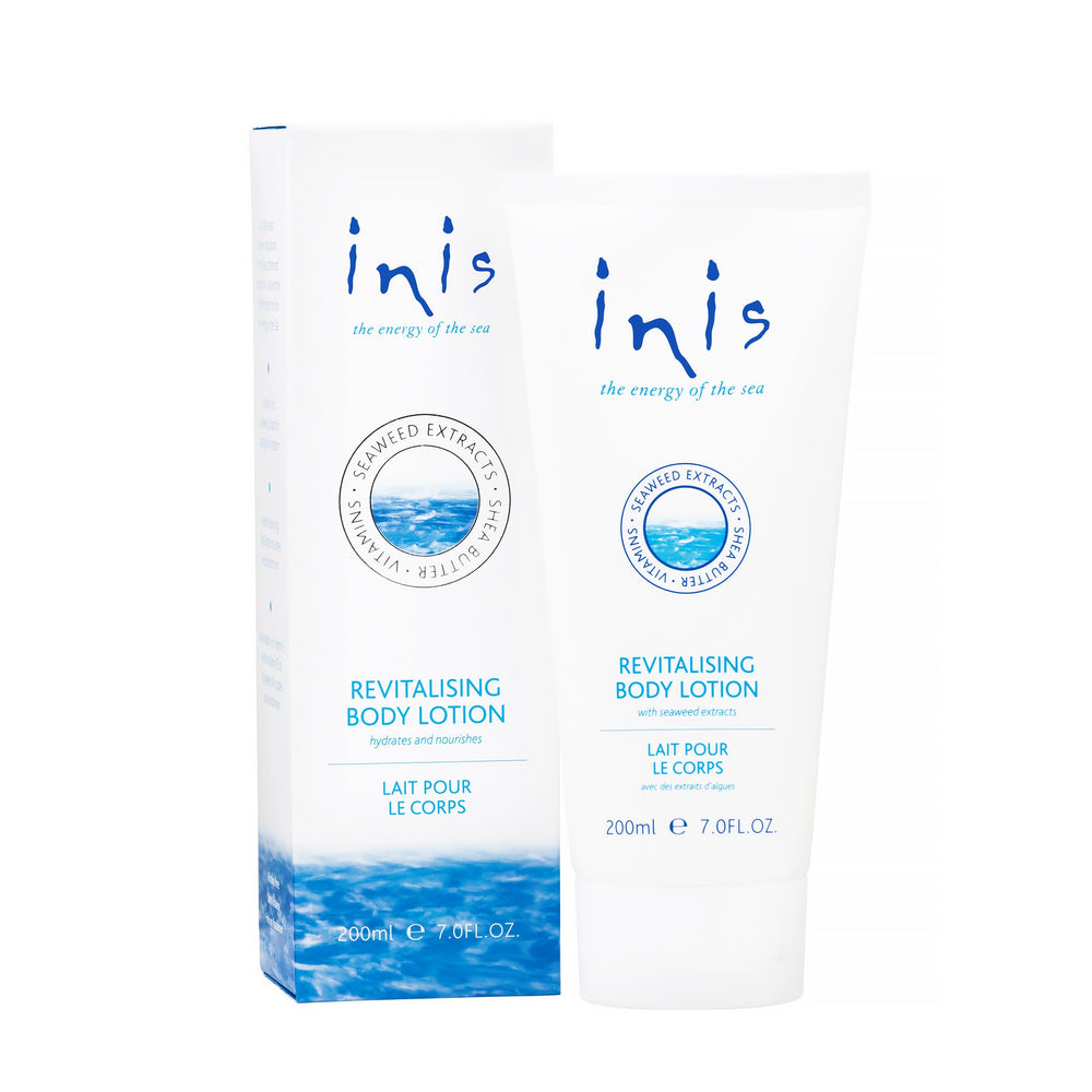 Inis Energía del Mar loción corporal botella, aroma fresco que deja la piel suave.