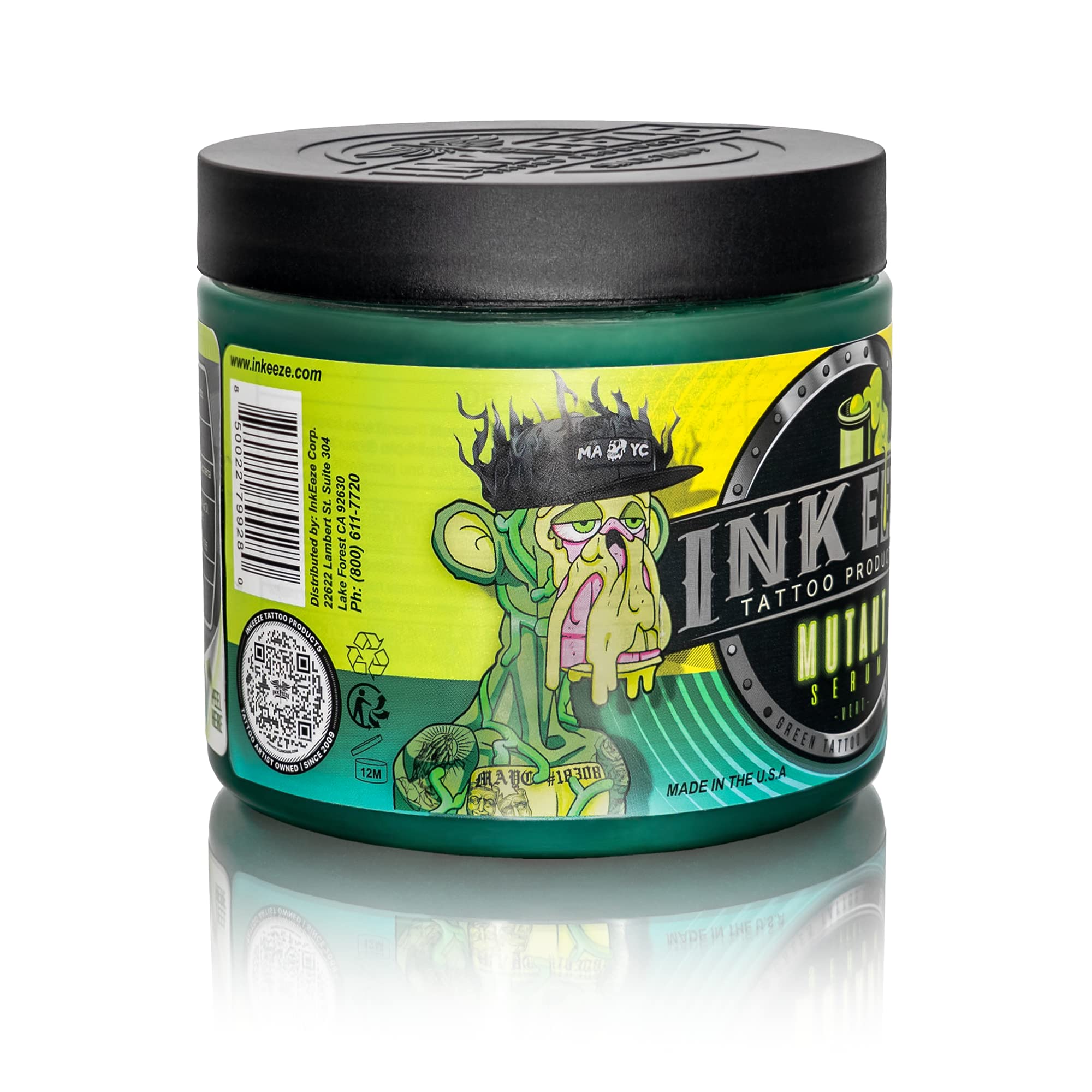 INK-EEZE Mutant Serum uso post-tatuaje suave, cuidado suave tras la sesión.