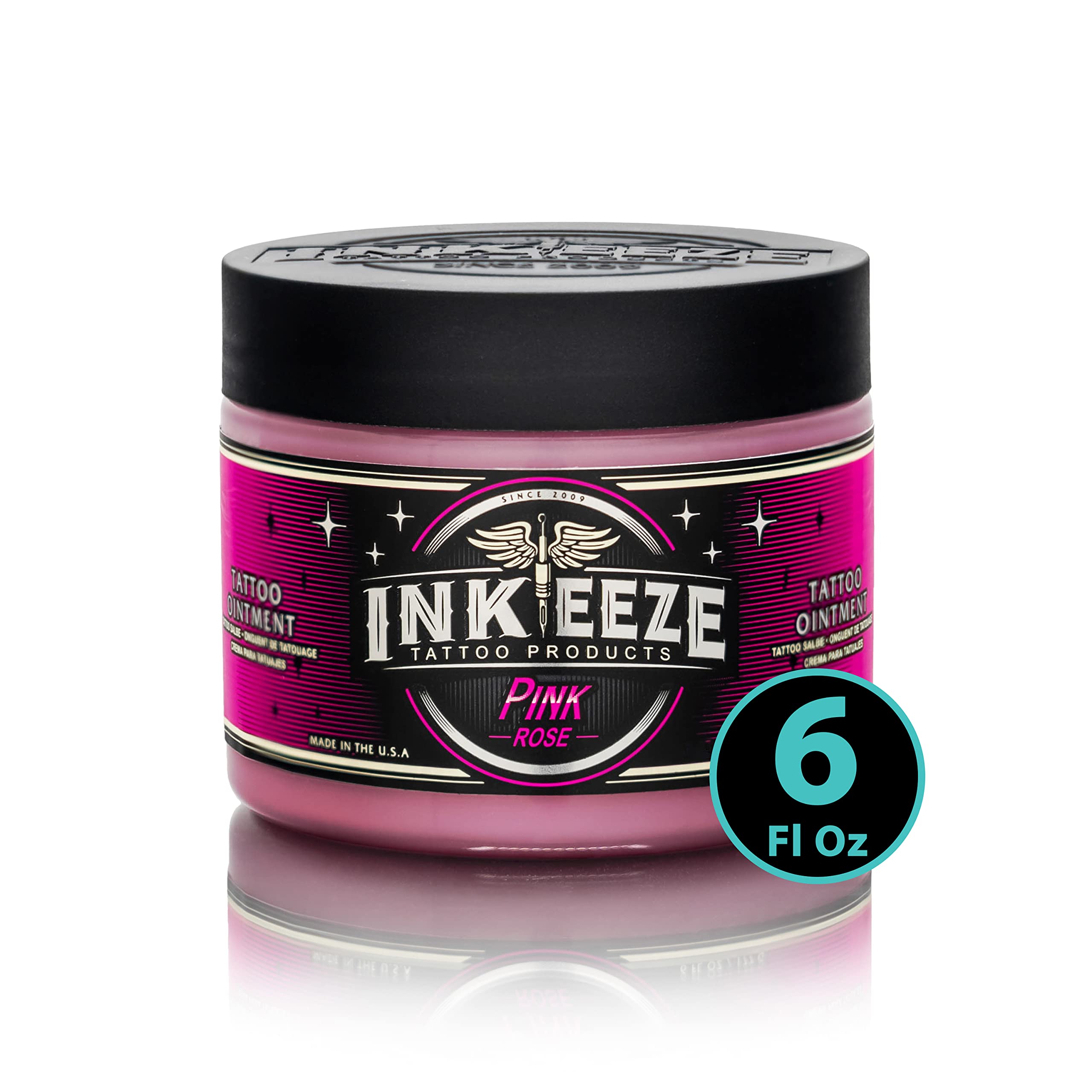 INK-EEZE pomada rosada en bote, ideal para lubricación durante tatuajes