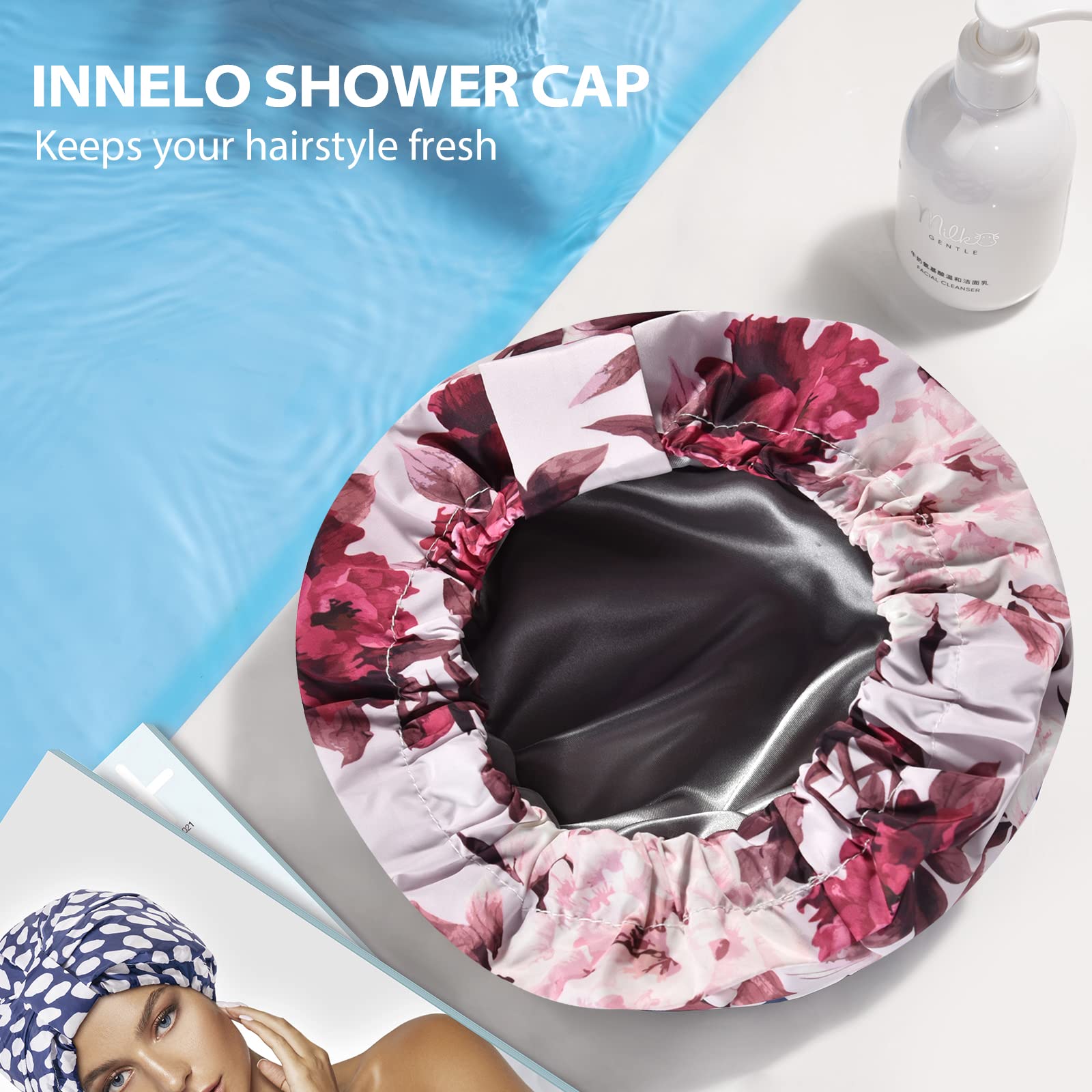 INNELO gorro de ducha fácil de limpiar, lavado a mano o en máquina.