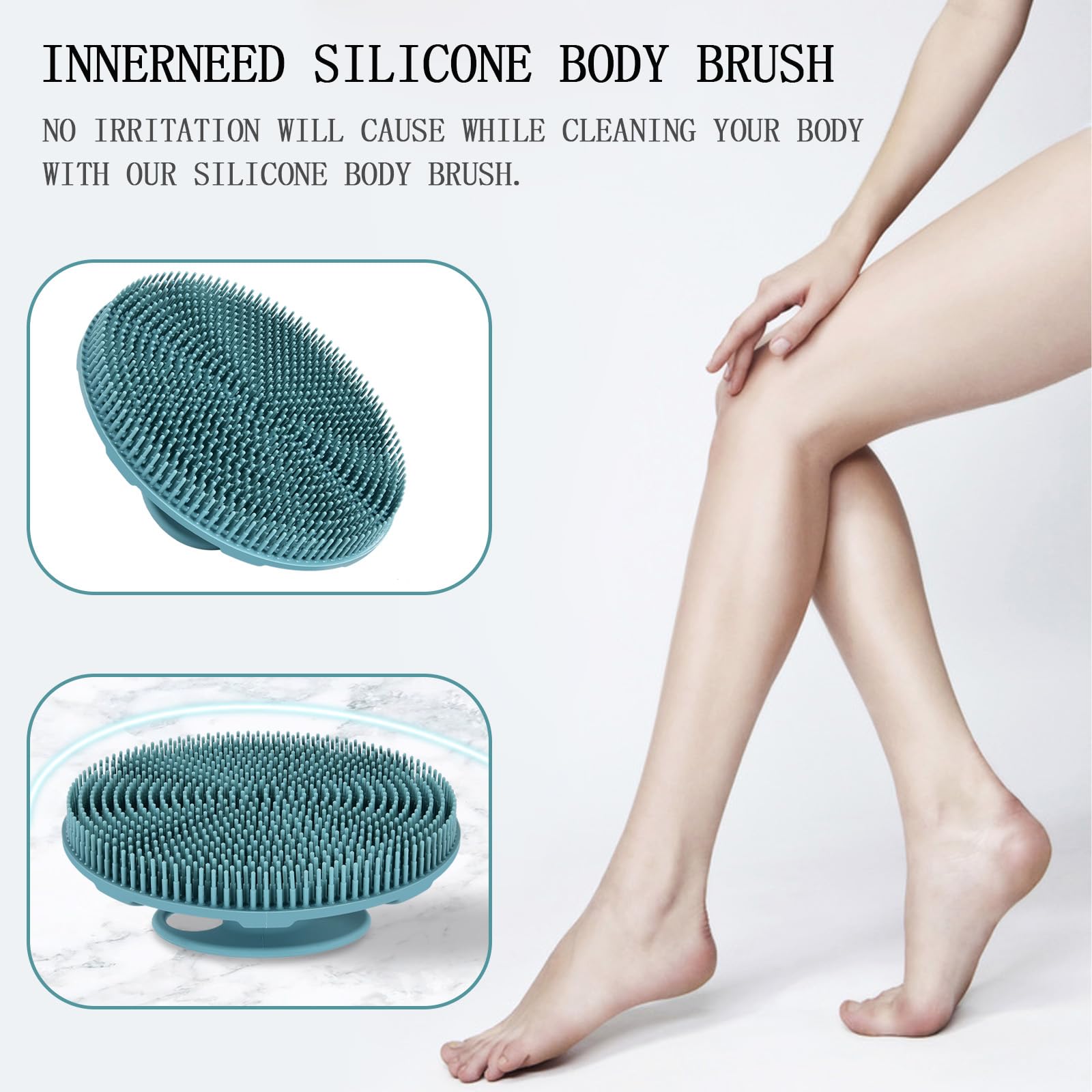 InnerNeed cepillo corporal silicona compacto ideal para viaje y uso en movimiento.