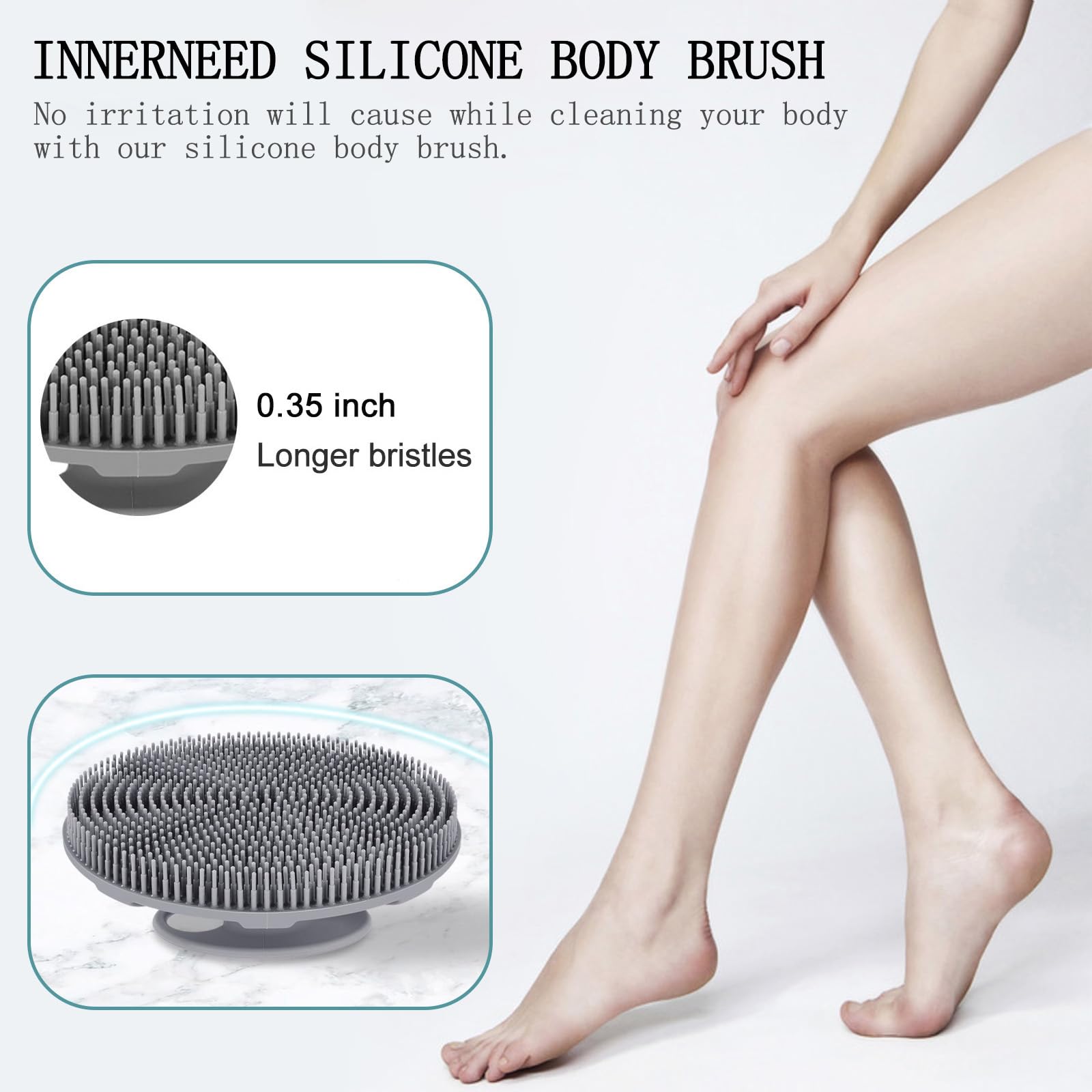 INNERNEED cepillo ducha silicona ergonómico: agarre cómodo para limpieza segura.