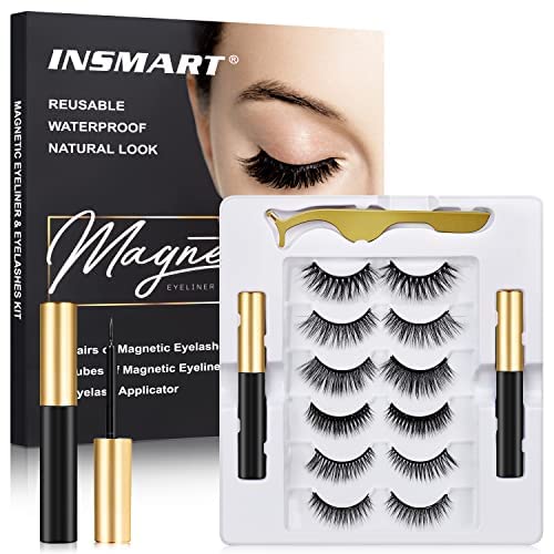INSMART pestañas magnéticas 6 pares, flexibles y listas para uso diario