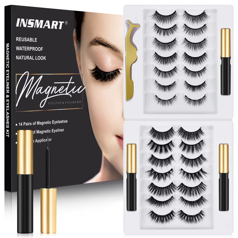 INSMART pestañas magneticas kit 14 pares para un look natural.