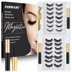 INSMART pestañas magneticas kit 14 pares para un look natural.