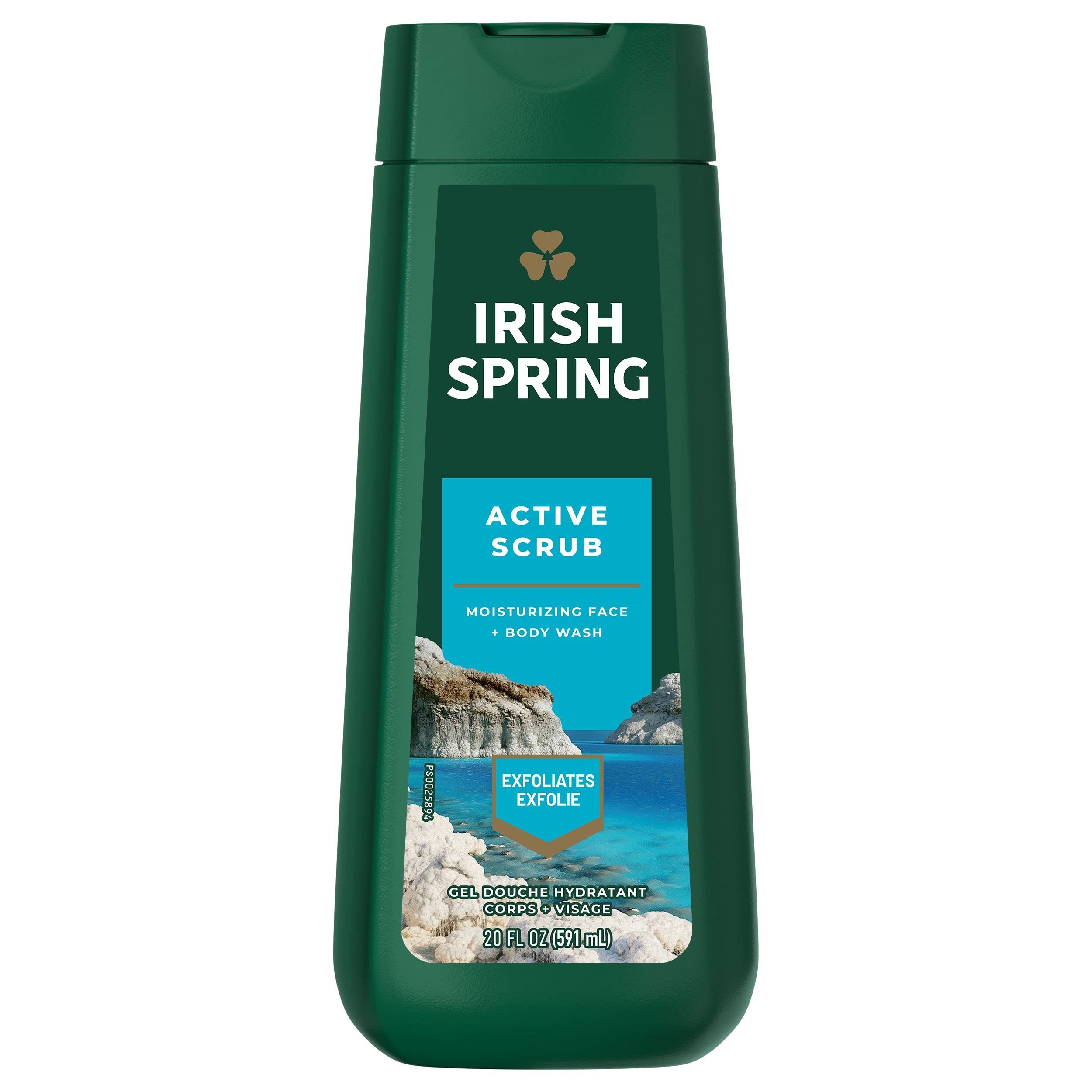 Irish Spring Active Scrub en botella de 20 onzas, aroma fresco para la ducha diaria