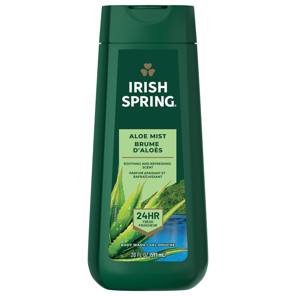 Irish Spring Aloe Mist, botella de 20 onzas, aroma fresco para la rutina diaria.