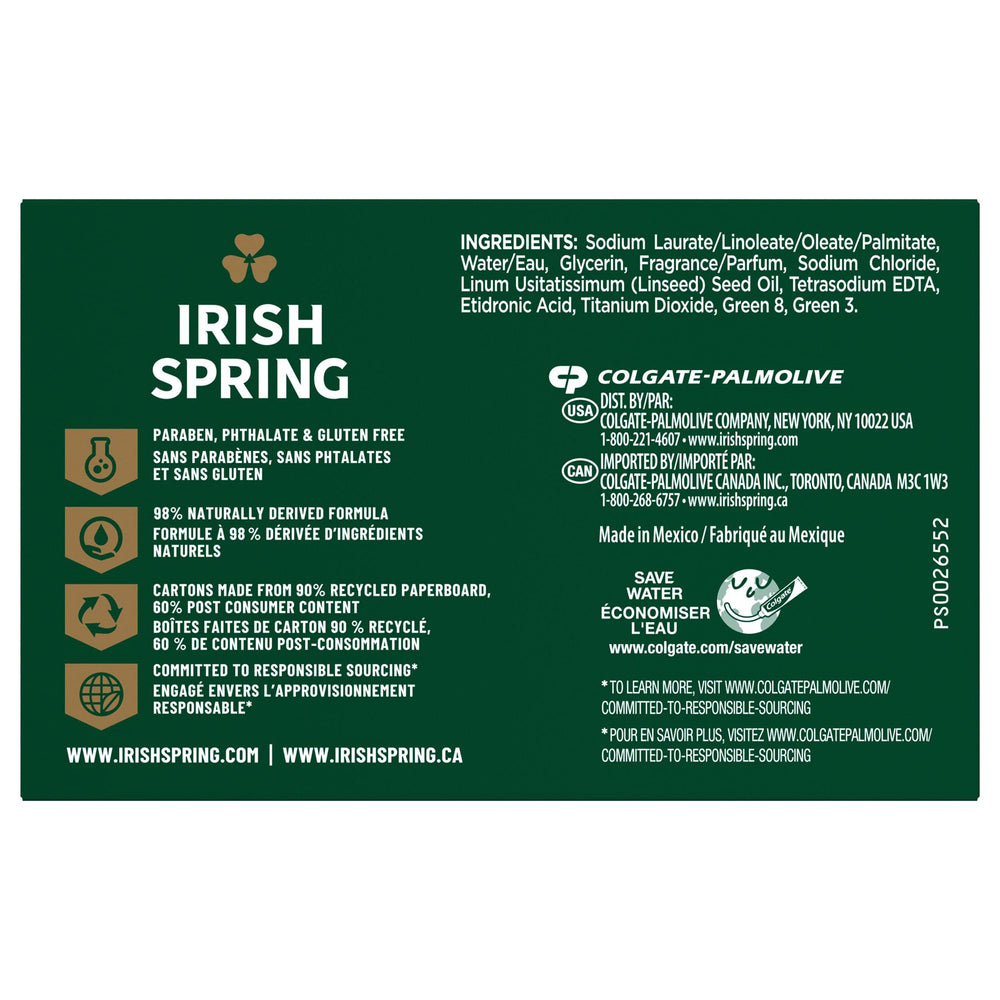 Empaque del jabón desodorante original de Irish Spring listo para la tienda.