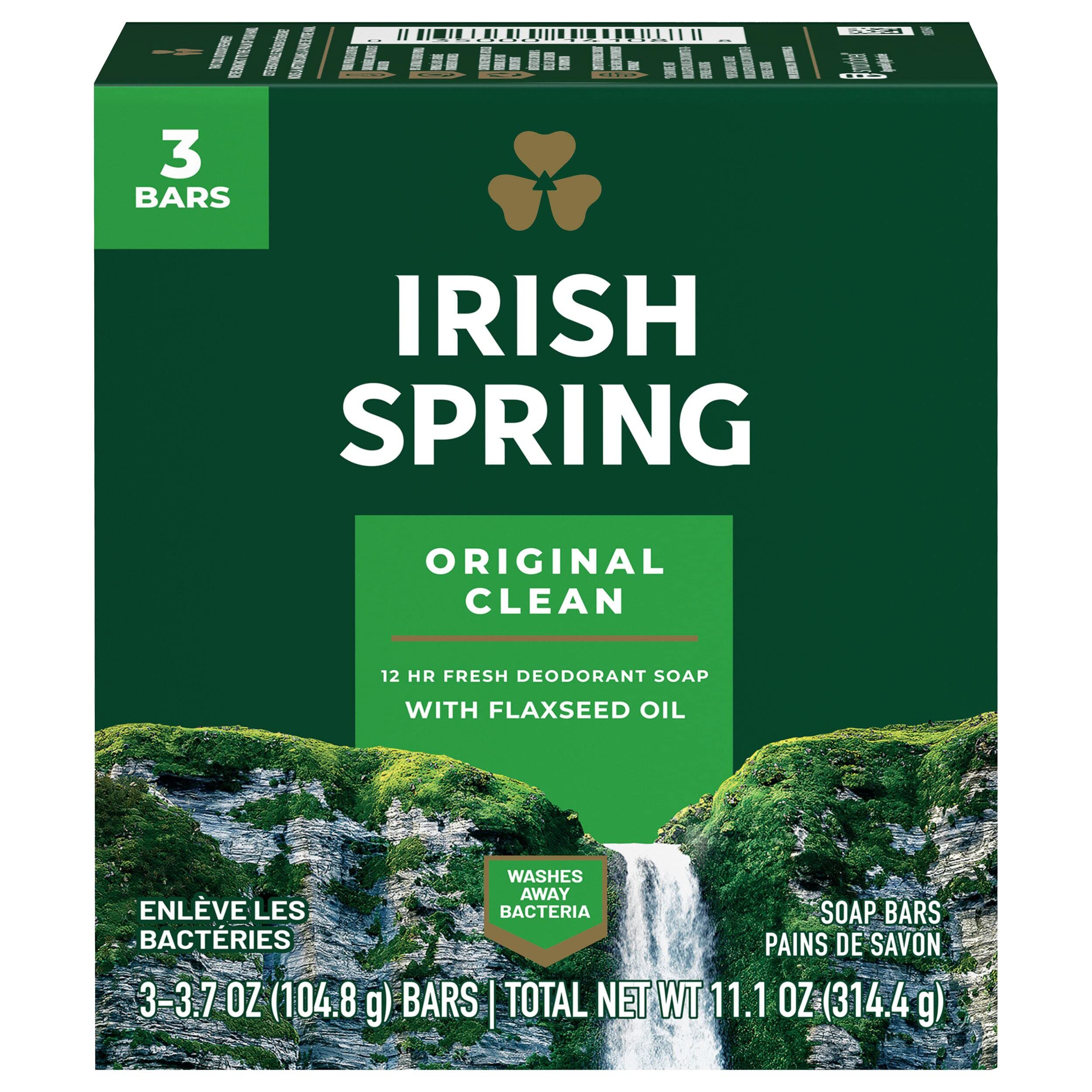 Irish Spring: barra desodorante original con presentación de 3 unidades para uso diario.